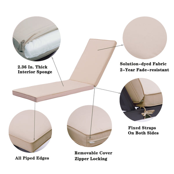 English Elm 2PCS 75" Chaise Lounge Cushion Set Khaki - Removable Zipper Covers, Straps, Sponge Fill Comfort W41940699