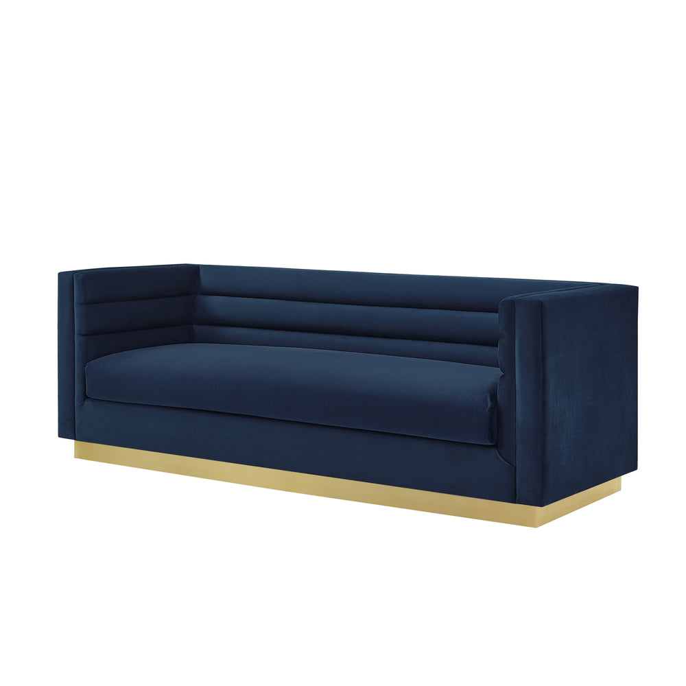 Homeroots 84" Navy Blue Velvet Sofa With Legs Navy  543970
