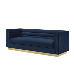 Homeroots 84" Navy Blue Velvet Sofa With Legs Navy  543970