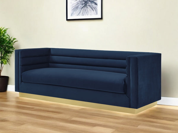 Homeroots 84" Navy Blue Velvet Sofa With Legs Navy  543970