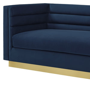 Homeroots 84" Navy Blue Velvet Sofa With Legs Navy  543970