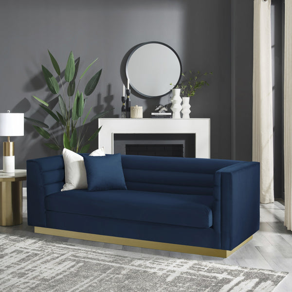 Homeroots 84" Navy Blue Velvet Sofa With Legs Navy  543970