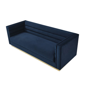 Homeroots 84" Navy Blue Velvet Sofa With Legs Navy  543970