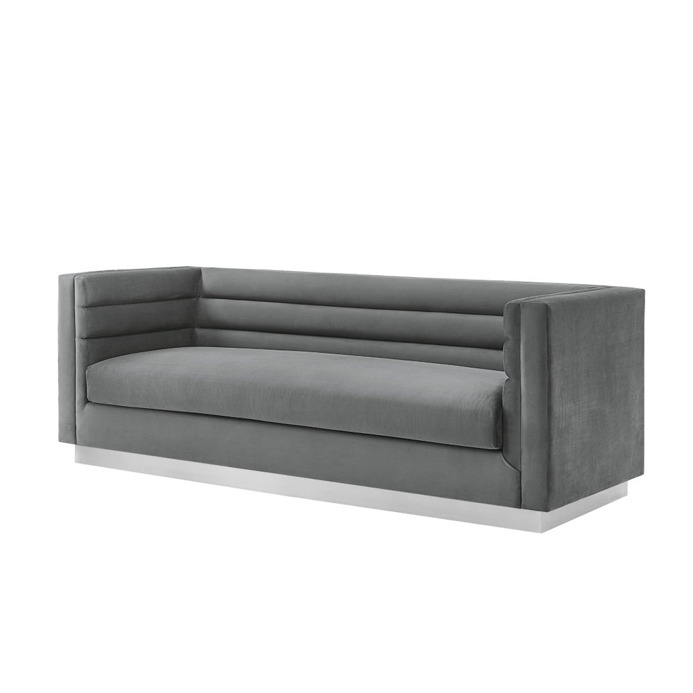 HomeRoots 84" Dark Gray Velvet Sofa with Solid Wood Frame – Luxurious Seating, Modern Elegance, No Assembly! 543971