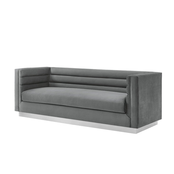 HomeRoots 84" Dark Gray Velvet Sofa with Solid Wood Frame – Luxurious Seating, Modern Elegance, No Assembly! 543971
