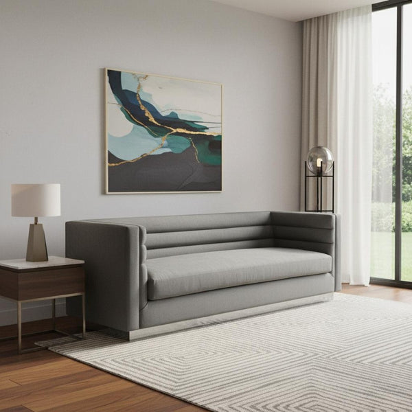 HomeRoots 84" Dark Gray Velvet Sofa with Solid Wood Frame – Luxurious Seating, Modern Elegance, No Assembly! 543971