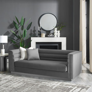 HomeRoots 84" Dark Gray Velvet Sofa with Solid Wood Frame – Luxurious Seating, Modern Elegance, No Assembly! 543971