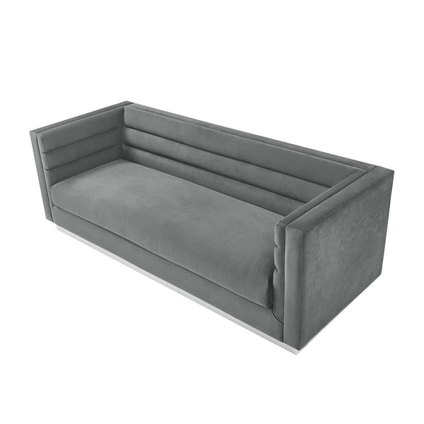 HomeRoots 84" Dark Gray Velvet Sofa with Solid Wood Frame – Luxurious Seating, Modern Elegance, No Assembly! 543971