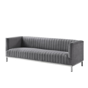 HomeRoots 85" Gray Velvet Sofa - Modern Elegance with Tufted Back & Silver Legs for Luxurious Living Spaces 543972