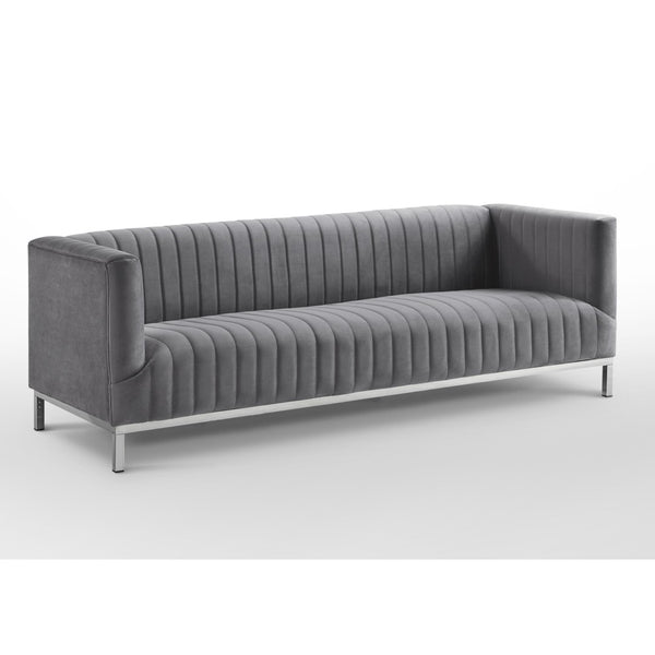HomeRoots 85" Gray Velvet Sofa - Modern Elegance with Tufted Back & Silver Legs for Luxurious Living Spaces 543972