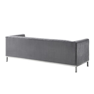 HomeRoots 85" Gray Velvet Sofa - Modern Elegance with Tufted Back & Silver Legs for Luxurious Living Spaces 543972