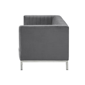 HomeRoots 85" Gray Velvet Sofa - Modern Elegance with Tufted Back & Silver Legs for Luxurious Living Spaces 543972