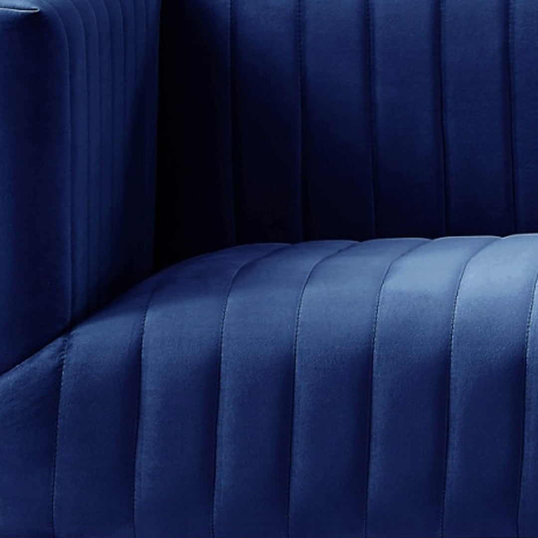 HomeRoots 85" Velvet Sofa for Modern Living Spaces - Plush Comfort, Stylish Silver Legs, and Timeless Elegance Navy/Chrome 543973