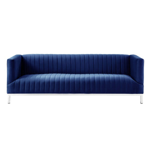 Homeroots 85" Navy Blue Velvet Sofa With Silver Legs Navy,Chrome  543973