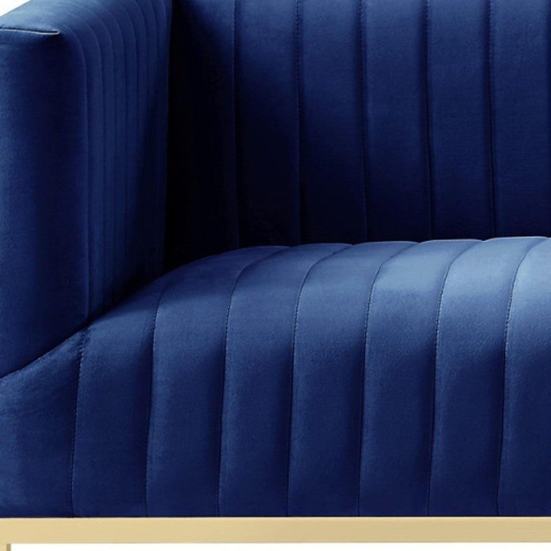 HomeRoots 85" Velvet Sofa for Modern Living Spaces - Plush Comfort, Stylish Silver Legs, and Timeless Elegance Navy/Gold 543974