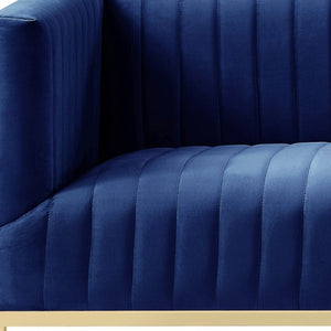 Homeroots 85" Navy Blue Velvet Sofa With Gold Legs Navy,Gold  543974