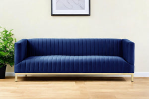 Homeroots 85" Navy Blue Velvet Sofa With Gold Legs Navy,Gold  543974