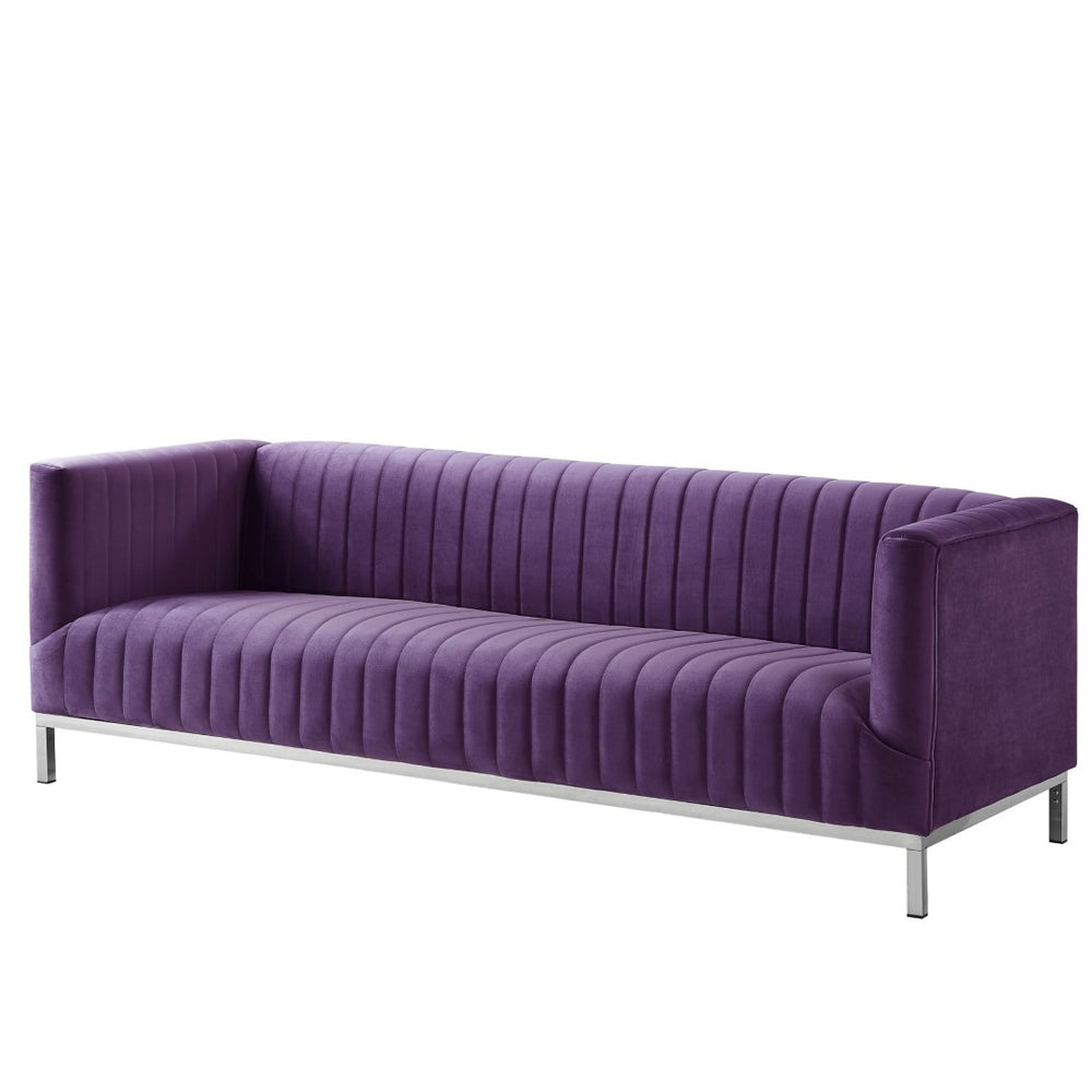 HomeRoots 85" Bold Purple Velvet Sofa with Plush Upholstery, Tufted Back & Durable Wood Frame for Style 543975