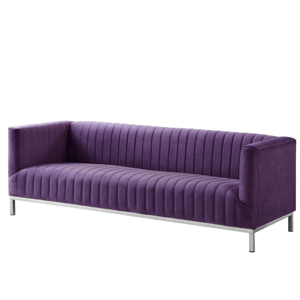 HomeRoots 85" Bold Purple Velvet Sofa with Plush Upholstery, Tufted Back & Durable Wood Frame for Style 543975