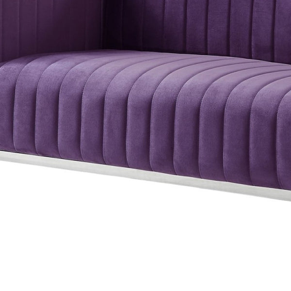 HomeRoots 85" Bold Purple Velvet Sofa with Plush Upholstery, Tufted Back & Durable Wood Frame for Style 543975
