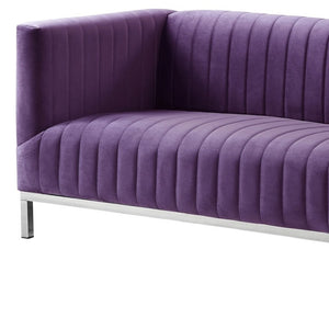 HomeRoots 85" Bold Purple Velvet Sofa with Plush Upholstery, Tufted Back & Durable Wood Frame for Style 543975