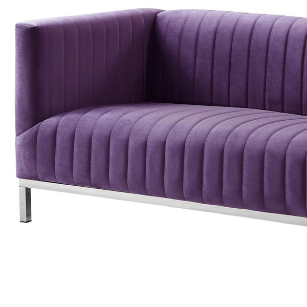 HomeRoots 85" Bold Purple Velvet Sofa with Plush Upholstery, Tufted Back & Durable Wood Frame for Style 543975
