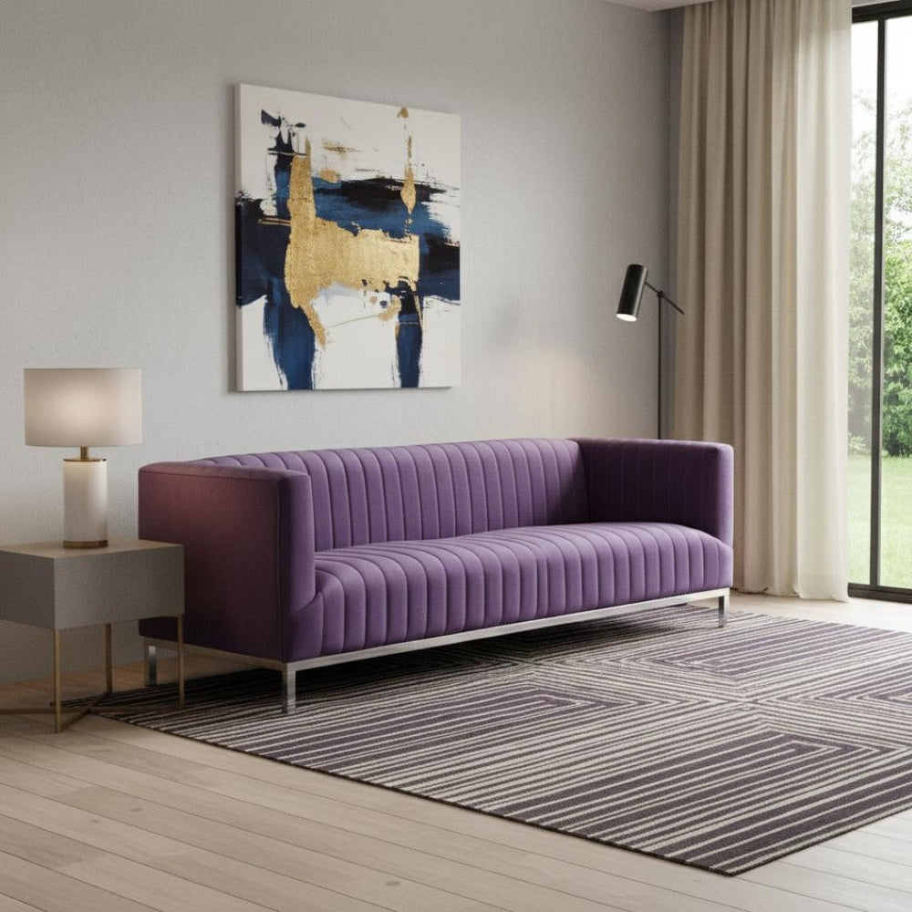 HomeRoots 85" Bold Purple Velvet Sofa with Plush Upholstery, Tufted Back & Durable Wood Frame for Style 543975
