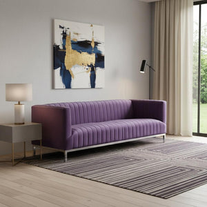 HomeRoots 85" Bold Purple Velvet Sofa with Plush Upholstery, Tufted Back & Durable Wood Frame for Style 543975