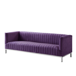 HomeRoots 85" Bold Purple Velvet Sofa with Plush Upholstery, Tufted Back & Durable Wood Frame for Style 543975