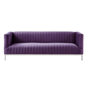 HomeRoots 85" Bold Purple Velvet Sofa with Plush Upholstery, Tufted Back & Durable Wood Frame for Style 543975
