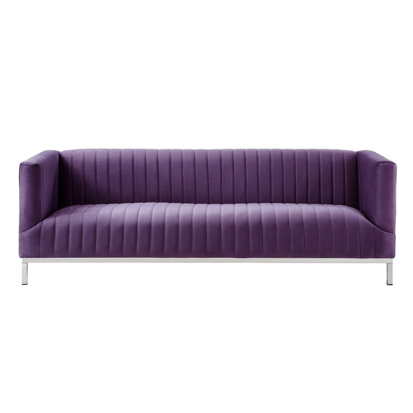 HomeRoots 85" Bold Purple Velvet Sofa with Plush Upholstery, Tufted Back & Durable Wood Frame for Style 543975