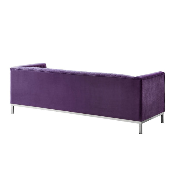 HomeRoots 85" Bold Purple Velvet Sofa with Plush Upholstery, Tufted Back & Durable Wood Frame for Style 543975