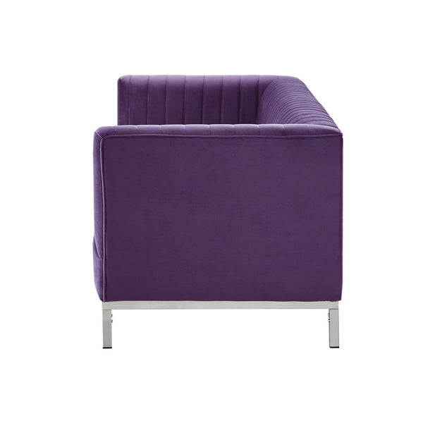 HomeRoots 85" Bold Purple Velvet Sofa with Plush Upholstery, Tufted Back & Durable Wood Frame for Style 543975