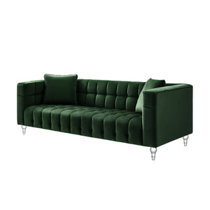 Homeroots 88" Hunter Green Velvet Sofa And Toss Pillows With Clear Legs Hunter Green  543978