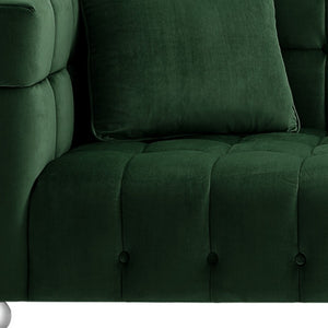 Homeroots 88" Hunter Green Velvet Sofa And Toss Pillows With Clear Legs Hunter Green  543978