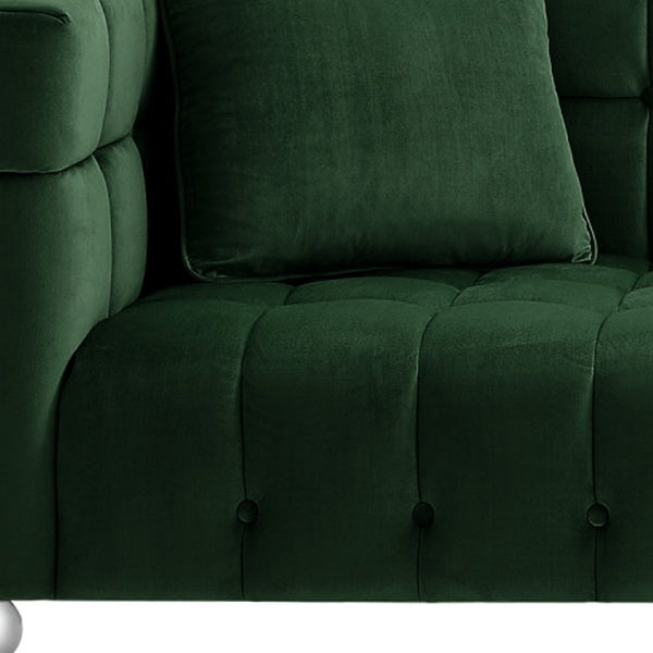 Homeroots 88" Hunter Green Velvet Sofa And Toss Pillows With Clear Legs Hunter Green  543978