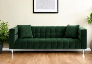 Homeroots 88" Hunter Green Velvet Sofa And Toss Pillows With Clear Legs Hunter Green  543978