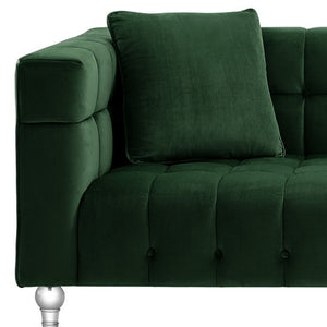 Homeroots 88" Hunter Green Velvet Sofa And Toss Pillows With Clear Legs Hunter Green  543978