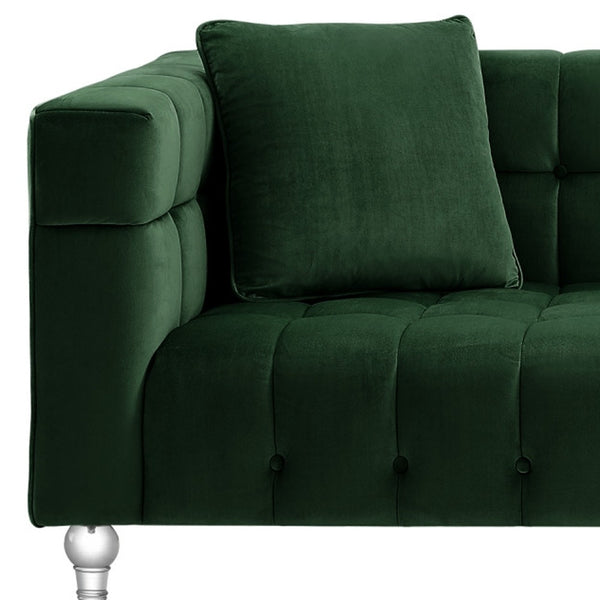 Homeroots 88" Hunter Green Velvet Sofa And Toss Pillows With Clear Legs Hunter Green  543978