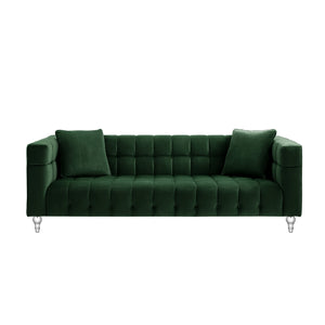 Homeroots 88" Hunter Green Velvet Sofa And Toss Pillows With Clear Legs Hunter Green  543978