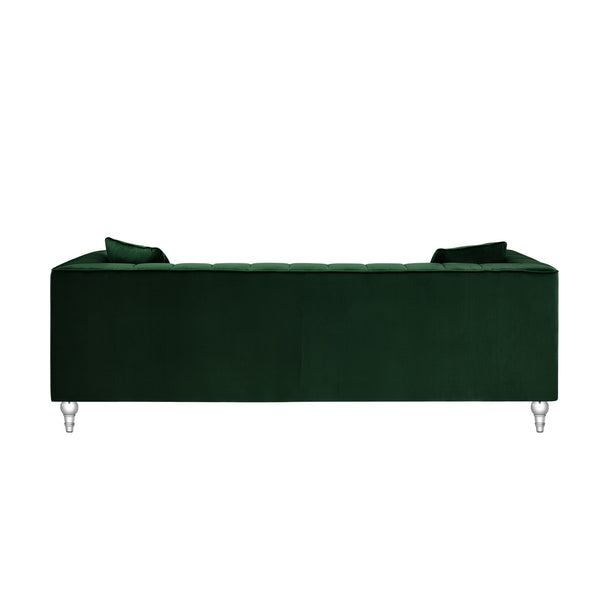 Homeroots 88" Hunter Green Velvet Sofa And Toss Pillows With Clear Legs Hunter Green  543978