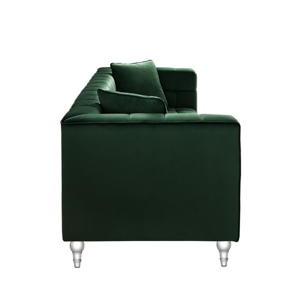 Homeroots 88" Hunter Green Velvet Sofa And Toss Pillows With Clear Legs Hunter Green  543978