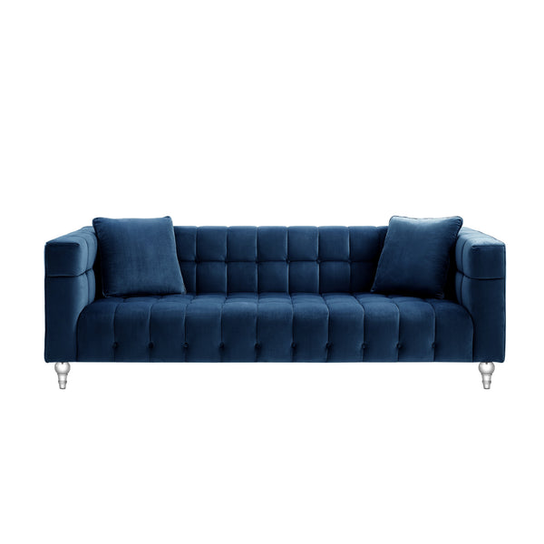 Homeroots 88" Navy Blue Velvet Sofa And Toss Pillows With Clear Legs Navy  543979