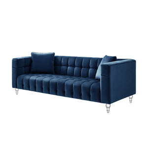 Homeroots 88" Navy Blue Velvet Sofa And Toss Pillows With Clear Legs Navy  543979