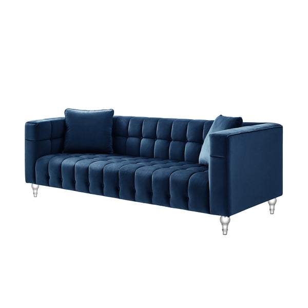 Homeroots 88" Navy Blue Velvet Sofa And Toss Pillows With Clear Legs Navy  543979