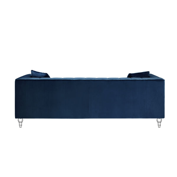Homeroots 88" Navy Blue Velvet Sofa And Toss Pillows With Clear Legs Navy  543979