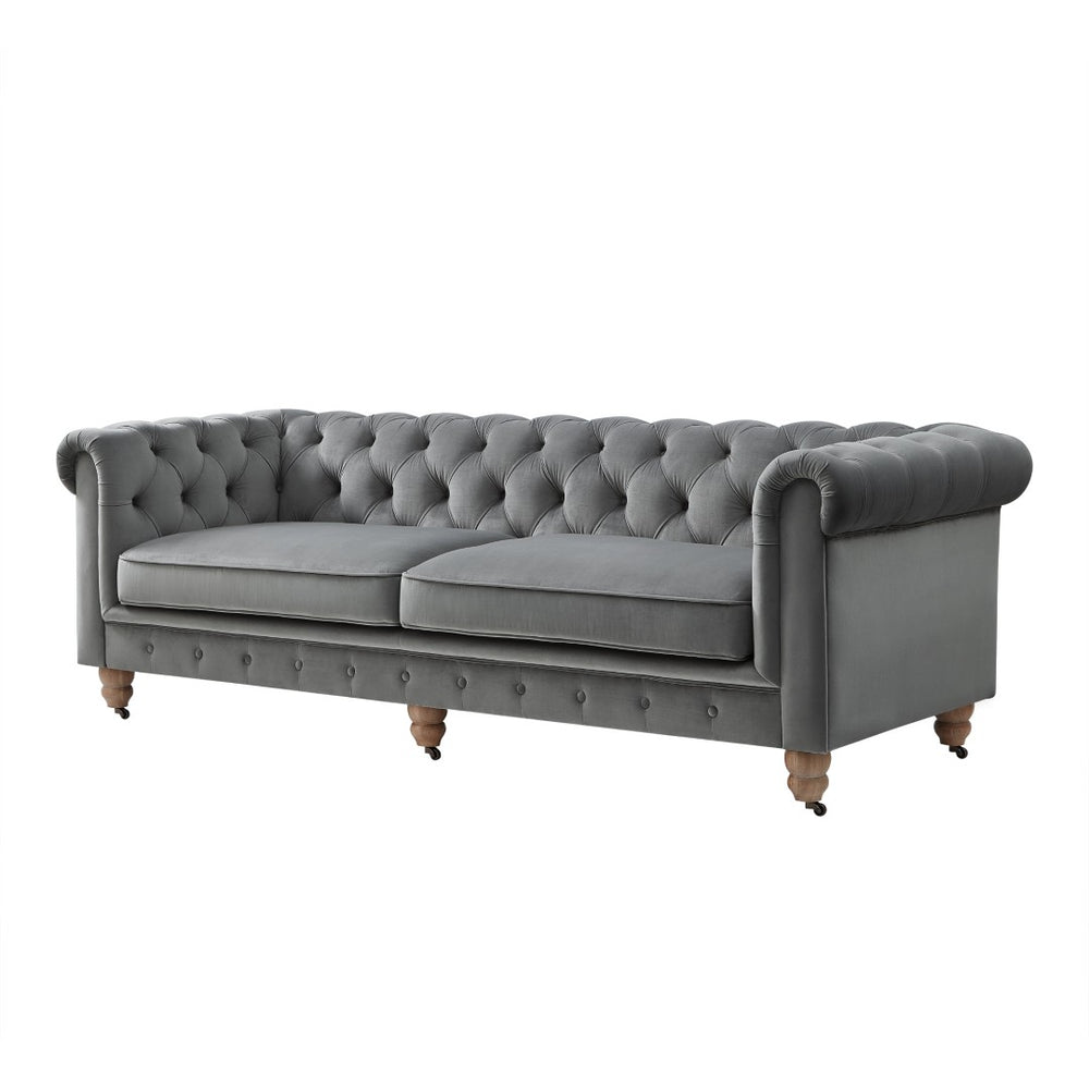 HomeRoots 93" Dark Gray Velvet Chesterfield Sofa - Classic Elegance with Modern Comfort for Stylish Living Spaces 543983