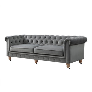 HomeRoots 93" Dark Gray Velvet Chesterfield Sofa - Classic Elegance with Modern Comfort for Stylish Living Spaces 543983