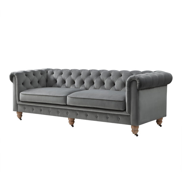 HomeRoots 93" Dark Gray Velvet Chesterfield Sofa - Classic Elegance with Modern Comfort for Stylish Living Spaces 543983
