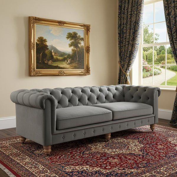 HomeRoots 93" Dark Gray Velvet Chesterfield Sofa - Classic Elegance with Modern Comfort for Stylish Living Spaces 543983